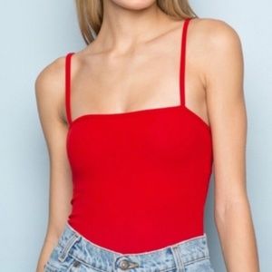 Brandy Melville Red Neck Square Bodysuit